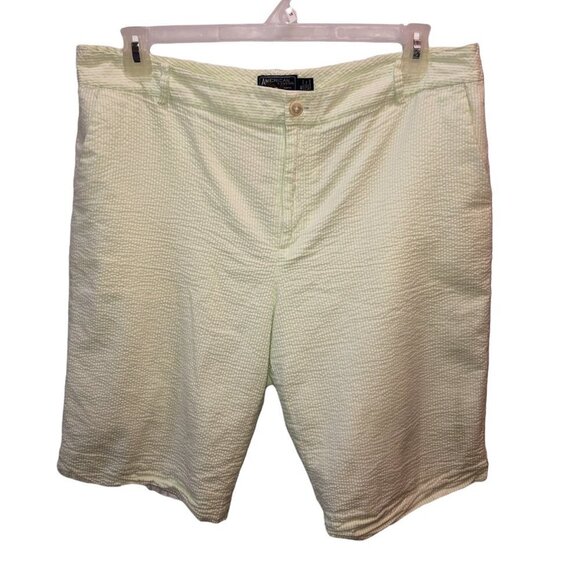 American Living Womens Size 16 Green White Striped Seersucker Bermuda Shorts - Picture 2 of 10